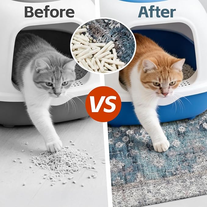 Cat Litter Mat Litter Trapping Mat, 24"x15" Waterproof Urine Proof Litter Box Mat Catcher Mat Non-Slip Washable for Kitty Kitten, Blue