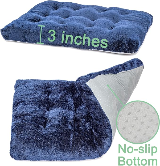POMIU 2-Pack Dog Bed, Washable Deluxe Plush Crate Beds with Anti-Slip | Machine Washable Kennel Pad Sleeping Mat for Large, Medium and Small Dogs