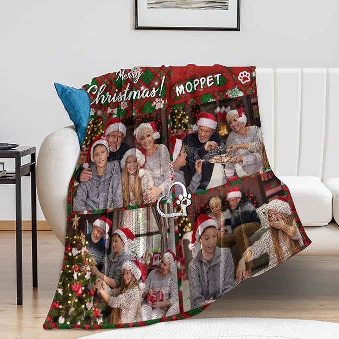 Artsadd Personalized Dog Blanket with Photos & Pet Name, Custom Dog Memorial Blanket and Throws for Remembrance, Customized Puppy Blanket, Dog Gifts for Pet Dog Lovers, Dog Mom Gifts for Women Xmas M