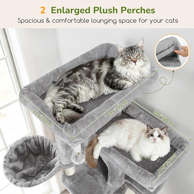 Globlazer 80in Extra Large Tall Corner Cat Tree Tower, S80G, Light Grey | Multi-Level Cat Condo for Multiple Indoor Cats Large Adult Kittens, Scratching Posts, Widened Perches, Adjustable Baskets