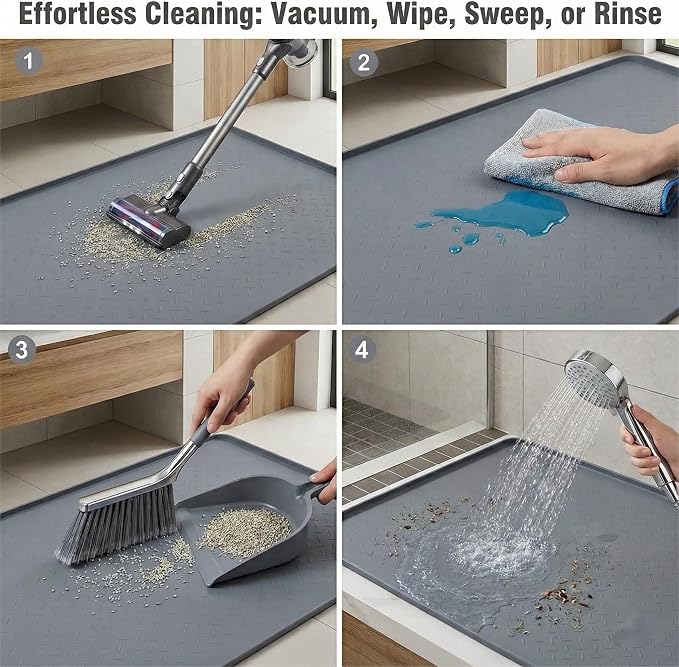 XL Cat Litter Mat: Premium Silicone Waterproof Litter Box Mat with 0.63" High Raised Edges - Non-Slip, Easy to Clean, Soft on Paws Floor Protector for Scatter Control
