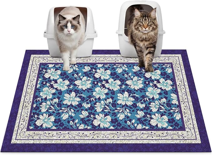 Glittme Cat Litter Mat, 33"x22" Non-Slip Washable Trapping Mat for Cats | Litter Trapping Mat With Thick PVC Coil To Catch Scatter, Soft On Paws And Waterproof Bottom To Protect Floors