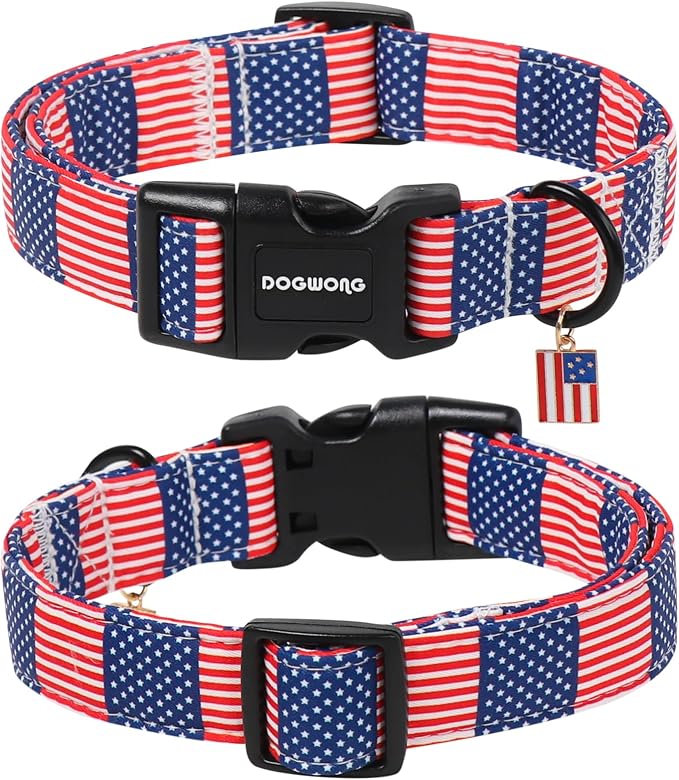 DOGWONG American Flag Dog Collar, 4th of July Patriotic Dog Collar,Independence Day Dogs Collars for Small Medium Dogs, Neck 14-21 inches
