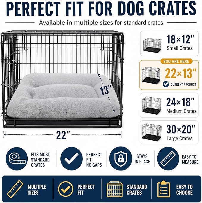 Dog Crate Bed 22x13,Washable Dog Crate Pad for Medium Dogs,Soft Kennel Bed Mattress with Non Slip Bottom,Light Grey
