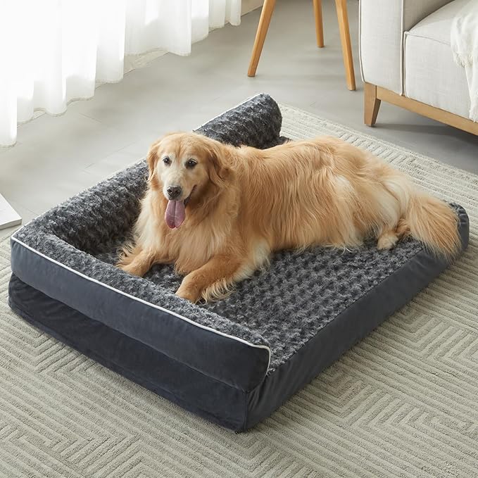 BFPETHOME Orthopedic Washable Dog Bed, Sleeping Couch for Large Senior Dogs | Deluxe Plush Rose Velvet Washable Cover, Egg Crate Foam Support, Waterproof Lining, Non-Slip Bottom, Senior Dogs
