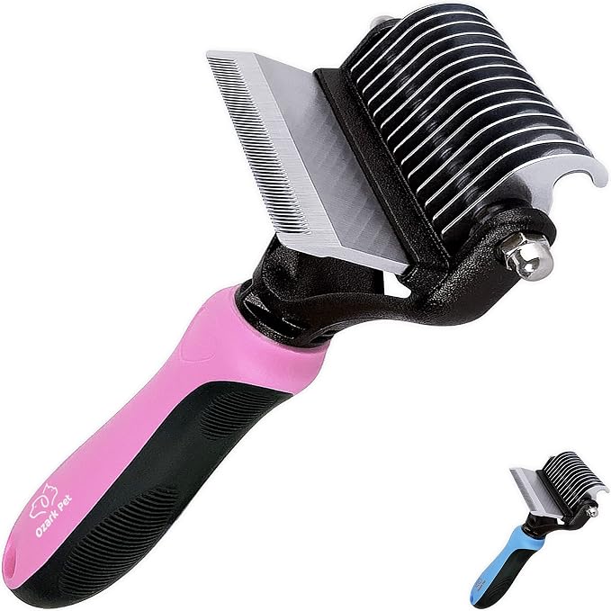 Grooming Brush for Dog/Cat with 2 Sided Grooming Brush for De-Shedding, De-Matting Reduces Shedding up to 95%, Great Short to Long Hair (Pink, Small)