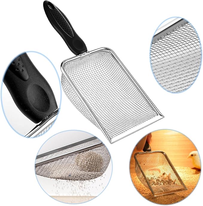 Cat Litter Scoop, Stainless Steel Cats Sturdy Mesh Scooper Kitty Metal Scooper Long Handle Scooper Shovel Sifter for All Litter Types Metal Cat Scooper for Litter Box