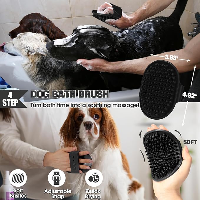 Bonteck Dog Slicker Brush for Dogs Grooming Kit 5PCS | Large Dog Brush for Goldendoodles Poodles Doodles | Long Pin Haired Brush | Poodle Brushes and Comb (Black)