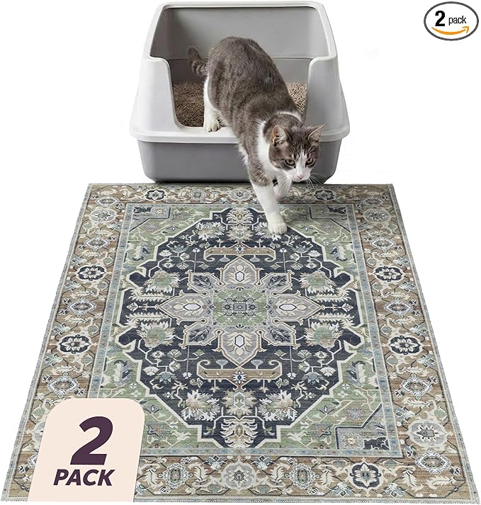 Lovewag Cat Litter Mat, Litter Box Mat, Sage Forest, 28x41, 2 Pack | Washable litter mat cover, kitty litter mat & cat mat for litter box, litter trapping mat, prevents tracking, multi-cat