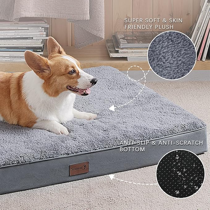 Waterproof Dog Crate Bed for Small Dogs Orthopedic 23x17 Grey | Removable Washable Cover, Egg Crate Foam, Soft Plush Flat Pet Mat, Non-Slip Bottom, Fits Small Dogs Up to 20 lbs