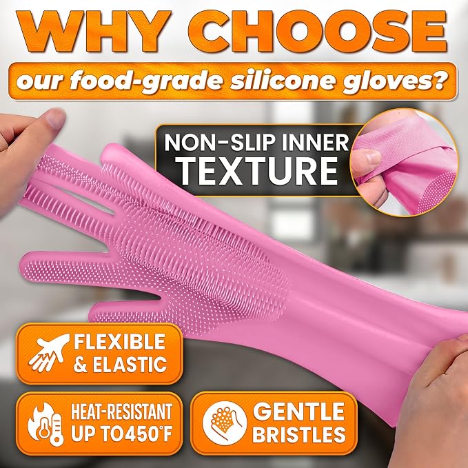 Cat and Dog Washing Gloves, 1 Pair, 11.6 in, Soft Silicone (Pink) | Dog Shampoo Gloves, Pet Bath & Grooming Mitt, 3000 Soft Bristles, Removes Loose Hair, Saves Shampoo, Massage, Wet or Dry