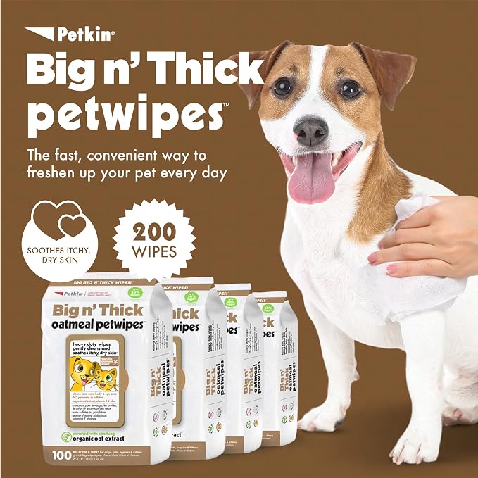 Petkin Large Oatmeal Pet Wipes for Dogs and Cats, 400 Count, Soothes Itchy Skin and Cleans Ears, Face, Butt, Body and Eye Area