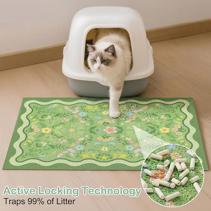 Glittme Cat Litter Mat, 33"x22" Non-Slip Washable Trapping Mat for Cats | Litter Trapping Mat With Thick PVC Coil To Catch Scatter, Soft On Paws And Waterproof Bottom To Protect Floors