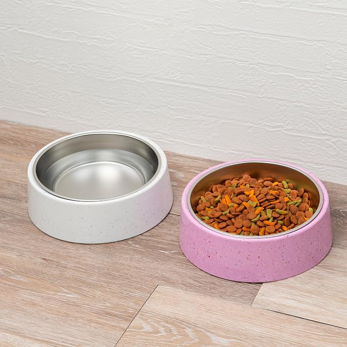 bzyoo 32oz 4CUP Dog & Cat Bowl, Sprinkle Design, Slanted Stainless Steel Pet Bowl with Removable Inner Bowl, Non-Slip Silicone Base, Dishwasher Safe, for Dry/Wet/Raw Food & Water (Pink)