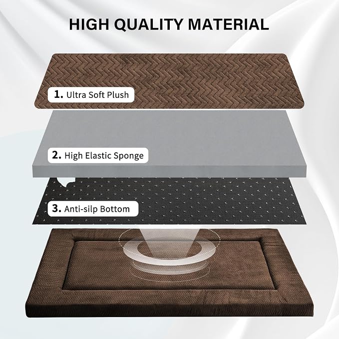 Dog Bed for Crate, Large Sized Dog Crate Beds, Washable Dogs Bed Mat | 42" XL Pet Beds Mat W/ Soft Wavy Plush Comfortable Anti-Slip Sleeping Mattress for Dogs & Cats