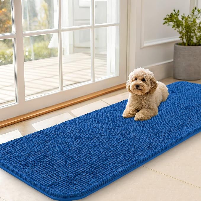 OLANLY Dog Door Mat for Muddy Paws 59x20, Super Absorbent Chenille Mud Mat | Deep Navy Blue, Absorbs Moisture and Dirt, Non-Slip Machine Washable Doormat, Quick-Dry Indoor Entryway Floor Carpet for Dogs