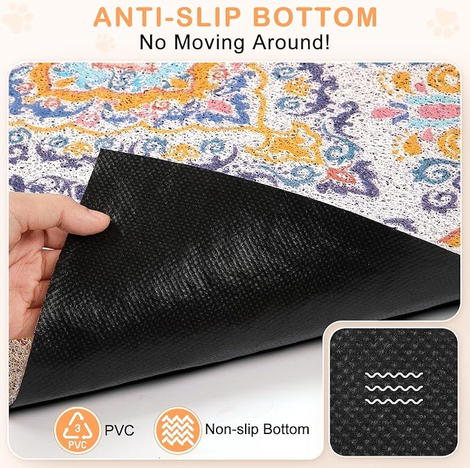 Unicorn Catcher 33"x22" Cat Litter Mat Non-Slip Washable Litter Box Mat | High-Density PVC Litter Catcher Mat Efficiently Traps Scattered Litter From Paws To Keep Floors Clean