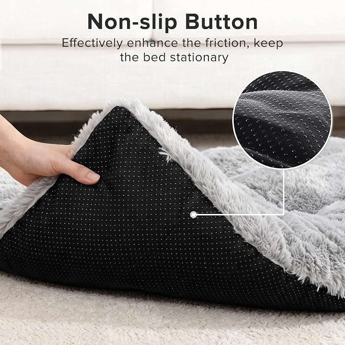 JOEJOY Dog Bed Crate Pad, Deluxe Plush Washable Dog Beds Fulffy Soft Kennel Pad Anti-Slip Pet Sleeping Mat for Small Dogs, 23" x 18", Grey