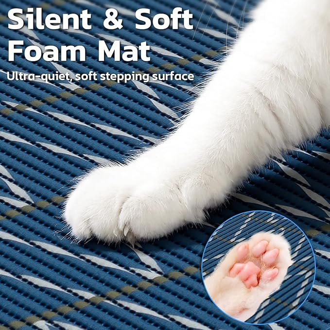 Cat Litter Mat, 40"x25" Jumbo Foam Litter Box Mat | Extra Large Coverage, Soft on Paws, Trimmable Design, BPA-Free Foam, Leak-Proof, Machine Washable, Navy Chevron