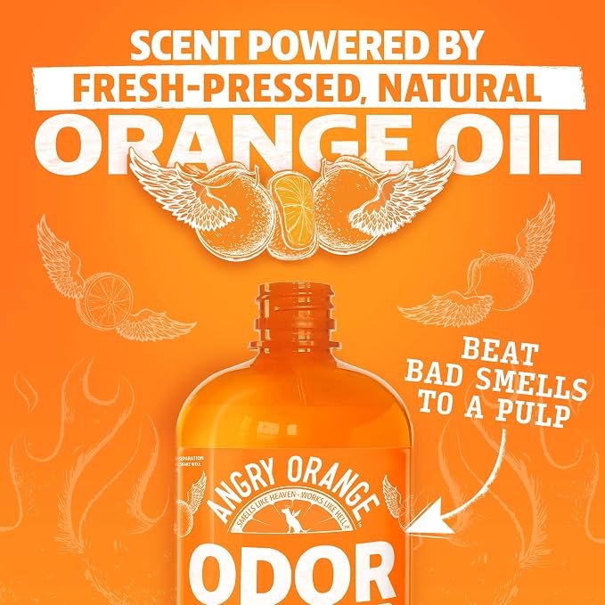 Angry Orange Pet Odor Eliminator 8 oz. bottle- Industrial Strength Pet Odor Remover - Makes (4) 32oz. Bottles - 1 Gallon - Neutralizes and Sanitizes Tough Pet Odors Fast