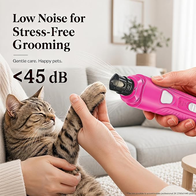 Pet Nail Grinder for Dogs and Cats, 2-Speed Electric Dog Nail Trimmer, Extral Steel Pet Nail Clipper, Rechargeable 2000mAh Nail Grinder for Small Medium Large Dogs with 2 LED Lights, Pink