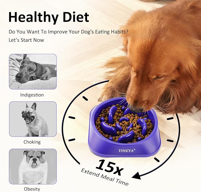 YINEYA 2PCS Slow Feeder Dog Bowls, Pet Supplies That Slow Down Eating, Pet Food Bowls, Maze Dog Puzzle Feeder for Medium Breed