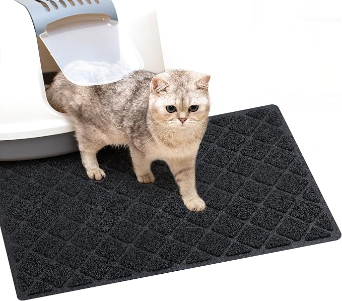 Cat Litter Box Mat,23 x 14 In,Trapping Mat Premium Durable PVC Pad,Black | Easy to Clean，Non-Slip，Urine Waterproof