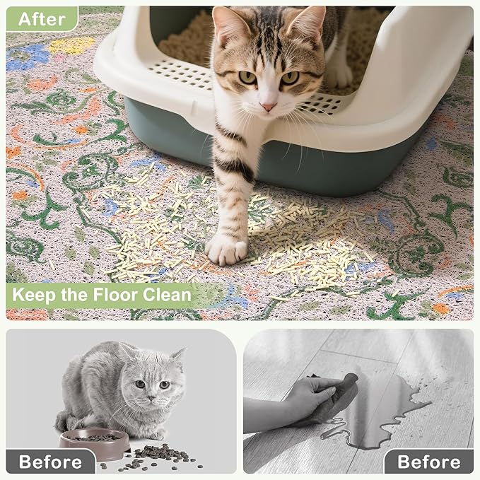 Bienbee Cat Litter Mat, 40" x 30" Dense Trapping Mesh for Litter Boxes | Litter Box Mat with PVC Mesh, Waterproof &Urineproof, Non-Slip Grip, Soft On Kitty Paws and Easy to Clean to Protect Floor