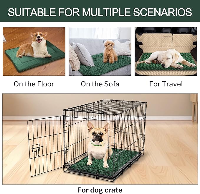 4 Pcs Washable Dog Bed Plush Orthopedic Outdoor Crate Mat with Non-Slip Bottom,Luxe Kennel Pad for Pets,Cozy Cage Cushion&Pet Sleeping Mattress Large Sized,Medium,Small Dogs,35 x 23 inch,Color Blend