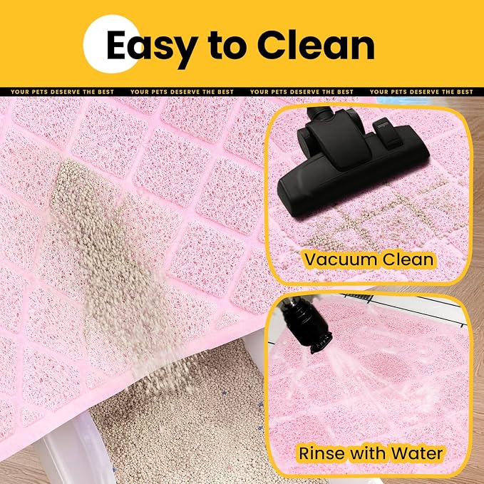 Conlun Cat Litter Mat Litter Trapping Mat, 35" x 23" Premium Durable PVC Grid Mesh with Scatter Control, Non-slip, Less Waste Cat Litter Box Mat, Pink