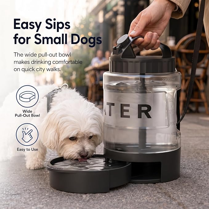 lesotc Portable Dog Water Bowl Dispenser - 77oz Travel Water Bottle with Pop-Out Drinking Bowl, No-Spill Design for Camping, Hiking & Car Rides - Keep Your Dog Hydrated Anywhere, Black