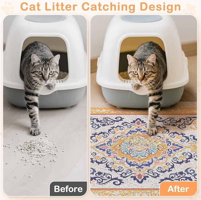 Unicorn Catcher 33"x22" Cat Litter Mat Non-Slip Washable Litter Box Mat | High-Density PVC Litter Catcher Mat Efficiently Traps Scattered Litter From Paws To Keep Floors Clean