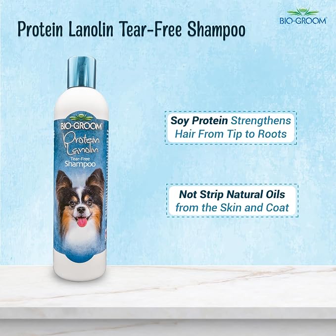 Bio-Groom Protein Lanolin Dog Shampoo - Tear-Free Pet Shampoo, Dog Bathing Supplies, Puppy Wash, Cat & Dog Grooming Supplies, Cruelty-Free, Made in USA, Tearless Dog Products - 12 fl oz 1-Pack