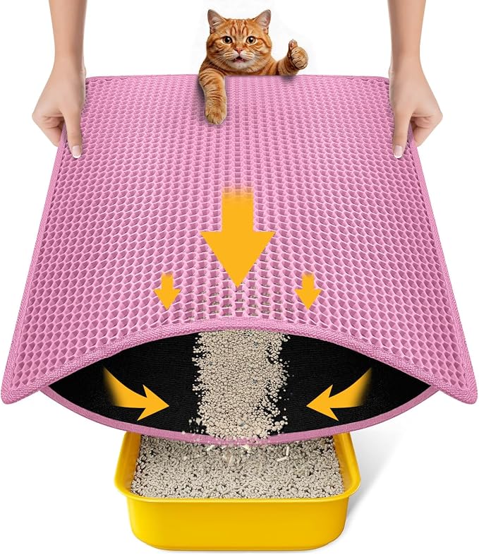 Cat Litter Mat, Upgrade Super Waterproof Back Layer Litter Box Mat, Non Slip, Durable, Soft on Paws Kitty Trapping Matt (24"x18", Pink)