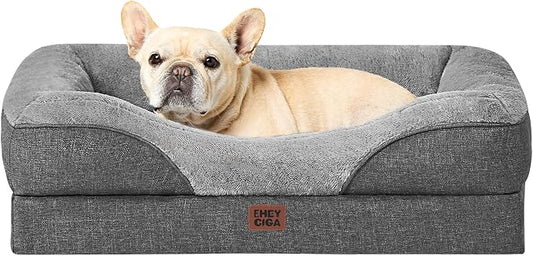 EHEYCIGA Orthopedic Dog Bed for Medium Dog, 30x20 Inch Memory Foam Dog Couch Bed with Sides, Waterproof Liner & Washable Removable Cover, Bolster Pet Sofa, Grey