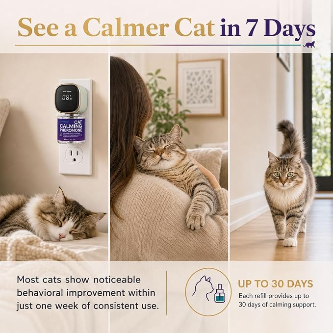 Smart Cat Calming Pheromone Diffuser, 1 Diffuser + 3 Refills | Smart Calming Diffuser with Timer And Auto-On Features, Effectively Reduces Anxiety, Fighting, Scratching & Pee Spraying