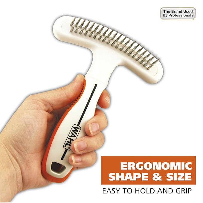 Wahl 2-in-1 Combination Double Row Pet Rake with Hair Shedding Blade | De-Shed And Detangle Dog Or Cat Fur With One Combo Tool, The Brand Used By Professionals – Model 858424