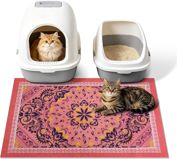 Cat Litter Mat, 33"x22" High-Density PVC Cat Litters Trapping Mat, Waterproof & Non-Slip Backing, Litter Box Catcher, Soft on Kitty Paws, Easy Washable Pet Supplies Pink