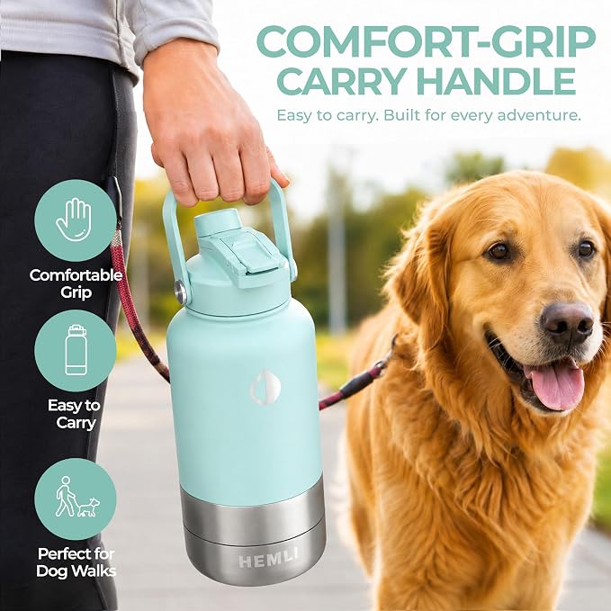32 oz. Dog Water Bottle, Insulated Dog Travel Water Bottle, Stainless Steel Pet Water Bottle Dispenser Portable Food and Water Bowl for Dogs for Walking Dog Canteen Travel Kit