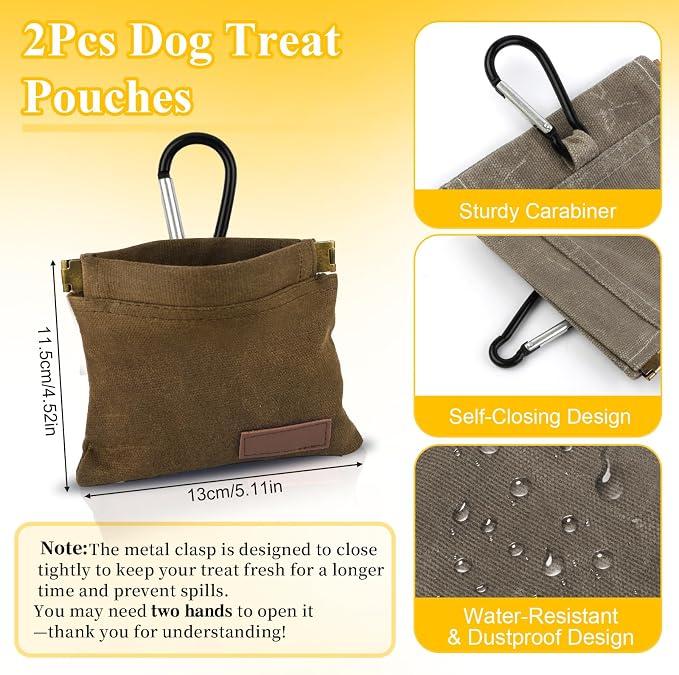 2Pcs Hands Free Dog Treat Pouches for Training, Walking and Outdoor Use | Dog Treat Bag with Carabiner, Hands Free, Auto Closing Pet Treat Pouch for Training,Walking, Hiking