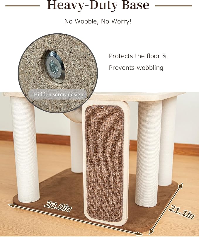 53'' Cat Tree for Large Cat, Modern Senior Friendly Cat Tower with Wide Shelves Low Step, Cotton Scratching Posts, Super Sturdy Base, Cozy Perches, and Interactive Toys (White)