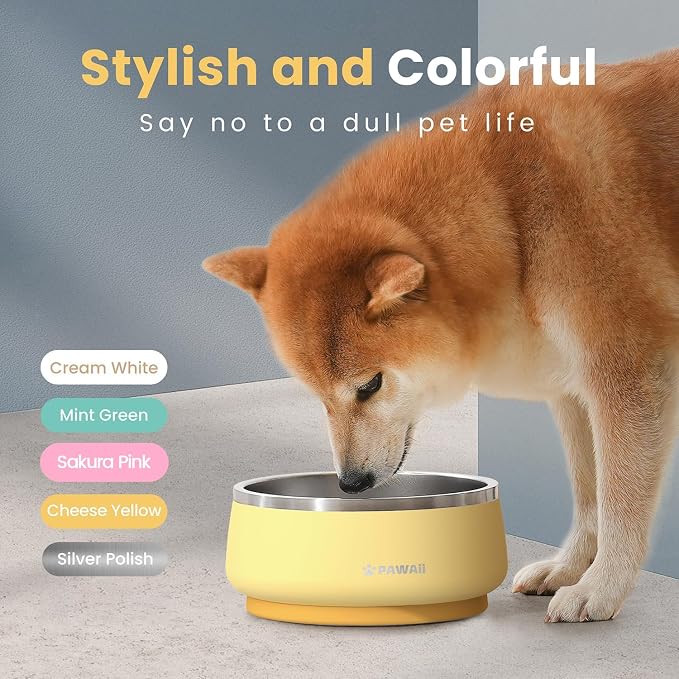 Pawaii Dog Bowl,34 oz Stainless Steel Food and Water Bowl,ID Tag,1 Pack | Double-Wall Design,Non-Slip Rubber Base,Dishwasher Safe,Smooth Open Design, Not a Slow Feeder,Easy-Rinse Interior