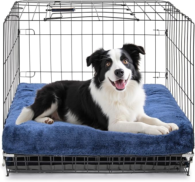 POMIU 2-Pack Dog Bed, Washable Deluxe Plush Crate Beds with Anti-Slip | Machine Washable Kennel Pad Sleeping Mat for Large, Medium and Small Dogs