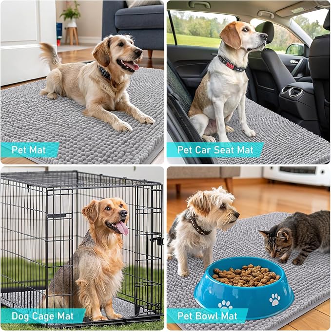 OLANLY Dog Door Mat for Muddy Paws 70x46, Super Absorbent Chenille Mud Mat | Light Grey, Absorbs Moisture and Dirt, Non-Slip Machine Washable Doormat, Quick-Drying Indoor Entryway Floor Carpet for Dogs