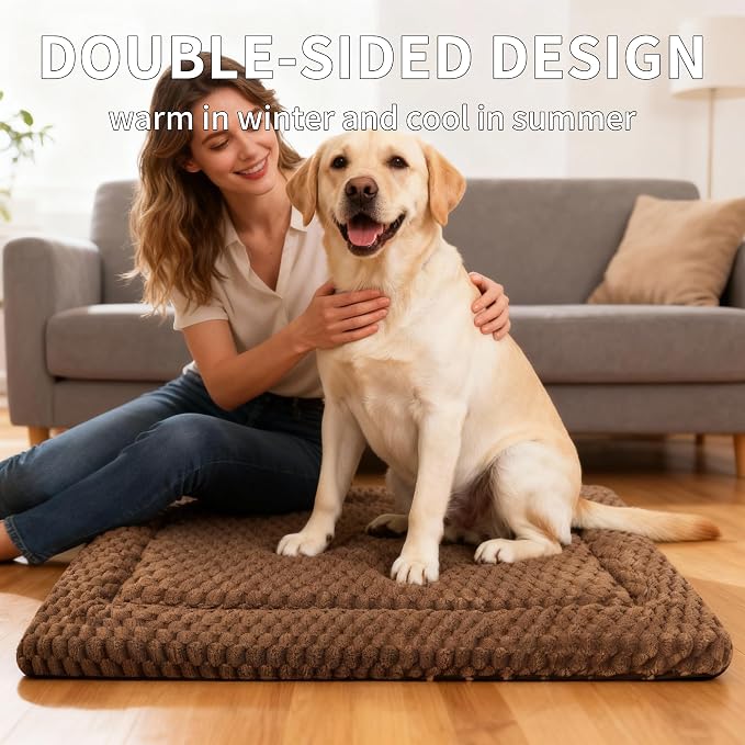 Dog Bed Mat,Reversible & Ultra Soft Kennel Pad-Machine Washable Pet Bed for Dogs & Cats-All-Weather Crate Liner for Crates,Carriers & Travel (Dark Brown, 35" L x 23" W x 1.5" Th)