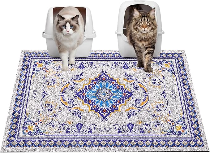 Glittme Cat Litter Mat, 33"x22" Non-Slip Washable Trapping Mat for Cats | Litter Trapping Mat With Thick PVC Coil To Catch Scatter, Soft On Paws And Waterproof Bottom To Protect Floors