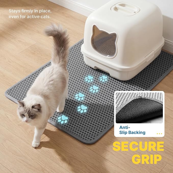 Cat Litter Mat - 27.5" x 21.6" Large Double Layer Litter Trapping Mat, Waterproof & Urine Proof EVA Material, Easy to Clean Litter Box Mat