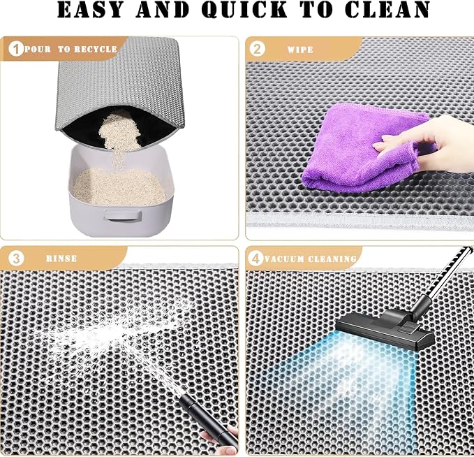 HCY&WLD Cat Litter Mat, Honeycomb Double Layer Litter Trapping Mat | Safe Materials, Soft on Paws, Waterproof Urine Proof Non-Slip, Protects Floors, Less Waste, Easy to Clean, Gray, 30" x 22"