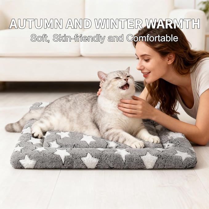 Dog Bed Mat, Reversible Crate Pad & Cute Dog Bed - Machine Washable Kennel Mat with Ultra Soft for Small Dogs & Cats