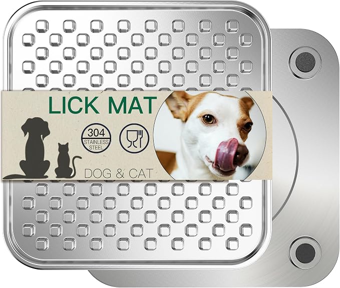 1Pack Stainless Steel Large Lick Mat for Dogs & Cats, Chew-Proof Slow Feeder, Anxiety Reducer, Whisker-Friendly for Cats, Non-Slip Heavy Duty Base, Raw Feeding Pad, Dishwasher Safe